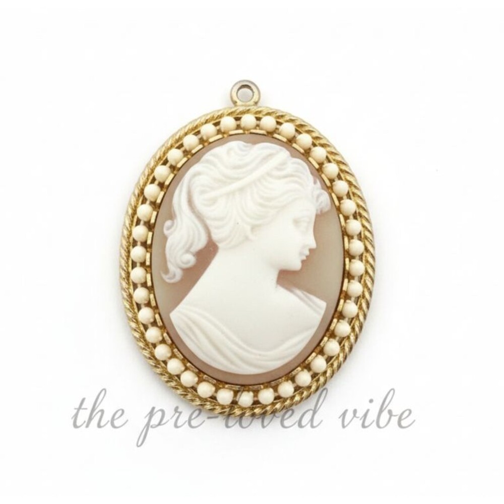Vintage Gold Filled Shell Cameo Brooch – Carved Lady Portrait Pin